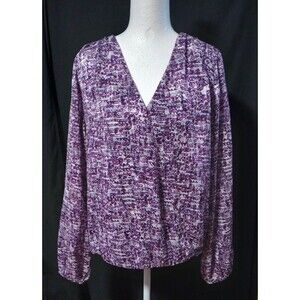 White House Black Market Outlet Wrap Blouse Purple Long Sleeve 10